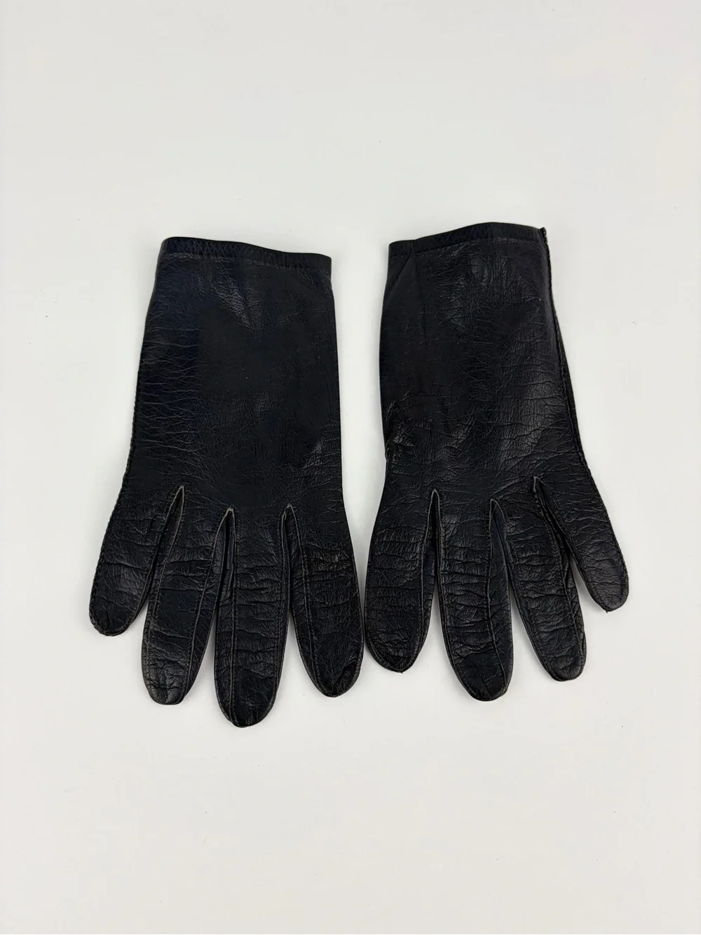 VTG 50s Aris of Paris Navy Blue Kid Suede Leather Hand Gloves Beaded Cuff 7